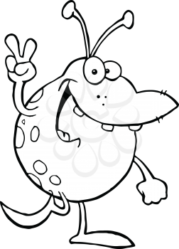 Royalty Free Clipart Image of an Alien Making a Peace Sign