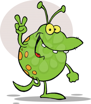 Royalty Free Clipart Image of an Alien Making a Peace Sign