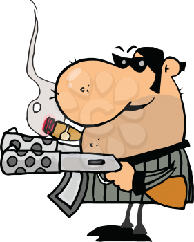 Royalty Free Clipart Image of a Gangster With Weapons