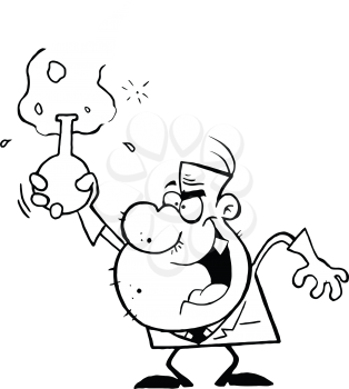 Royalty Free Clipart Image of a Made Scientist Holding a Bubbling Beaker of Chemicals