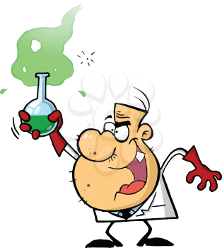 Royalty Free Clipart IMage of a Mad Scientist Holding a Bubbling Beaker of Chemicals