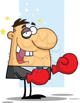 Royalty Free Clipart Image of a Businessman With a Black Eye Wearing Boxing Gloves