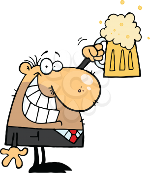 Royalty Free Clipart Image of a Man Celebrating With a Pint of Beer