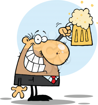 Royalty Free Clipart Image of a Man Celebrating With a Pint of Beer