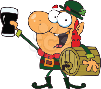 Royalty Free Clipart Image of a Leprechaun With a Pint and a Cask