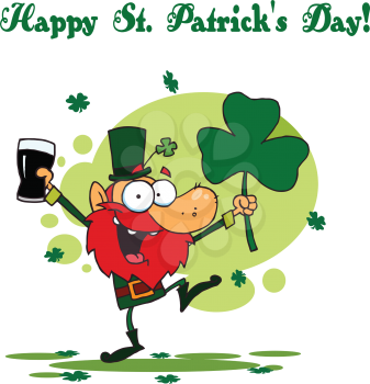 Royalty Free Clipart Image of aSt. Patrick's Day Leprechaun With Beer and a Shamrock