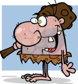 Royalty Free Clipart Image of a Crazy Caveman Carrying a Club