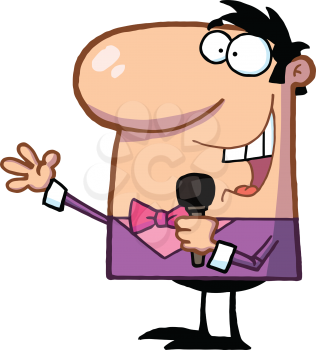 Royalty Free Clipart Image of Man Hosting a Show and Talking Into a Microphone