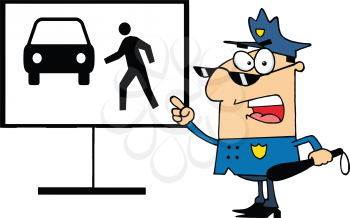 Royalty Free Clipart Image of a Police Officer Talking About Jaywalking