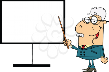 Royalty Free Clipart Image of a Professor at the Board With a Pointer