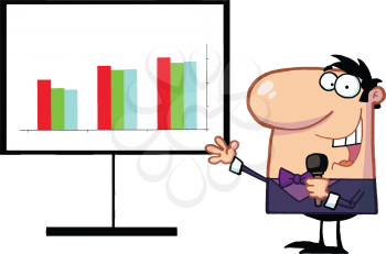 Royalty Free Clipart Image of a Man By a Chart With a Microphone
