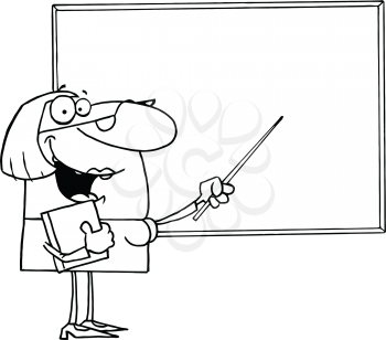Royalty Free Clipart Image of a Woman at a Blank Chalkboard