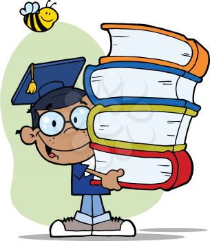 Royalty Free Clipart Image of a Boy Graduate With Books