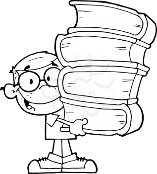Royalty Free Clipart Image of a Schoolboy With Textbooks