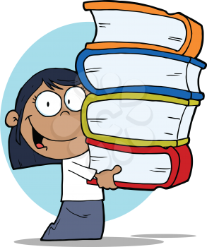 Royalty Free Clipart Image of a Student Carrying Textbooks