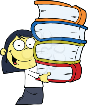 Royalty Free Clipart Image of an Asian Girl With a Stack of Books