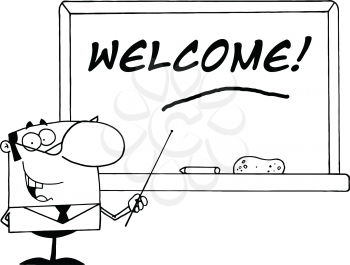 Royalty Free Clipart Image of a Male Teacher at the Blackboard
