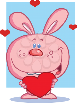 Royalty Free Clipart Image of a Pink Bunny With a Heart