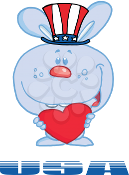 Royalty Free Clipart Image of a Bunny With a Heart Over USA