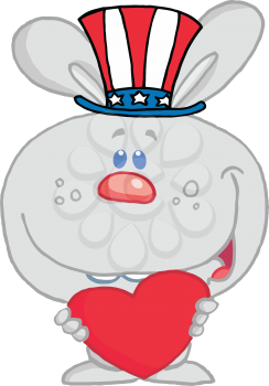 Royalty Free Clipart Image of an American Bunny Carrying a Heart