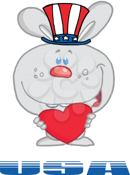 Royalty Free Clipart Image of a Bunny Holding a Heart With USA Beneath