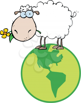 Royalty Free Clipart Image of a Sheep on the Earth