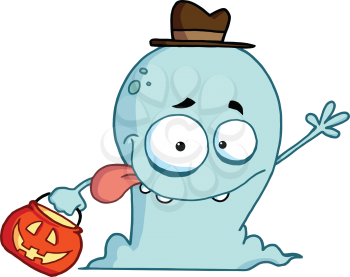 Royalty Free Clipart Image of a Trick or Treating Ghost
