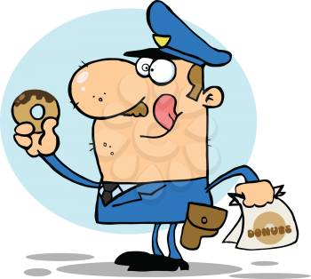 Royalty Free Photo of a Cop Eating a Doughnut