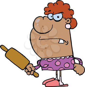 Royalty Free Clipart Image of an African American Wife With a Rolling Pin