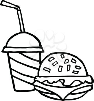 Royalty Free Clipart Image of a Burger and Soft Drink