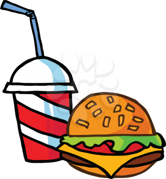 Royalty Free Clipart Image of a Burger and Soft Drink