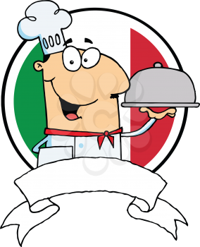 Royalty Free Clipart Image of a Chef in Front of an Italian Flag
