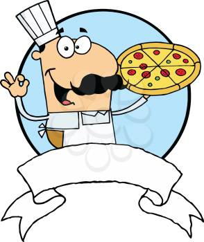 Royalty Free Clipart Image of a Proud Pizza Guy