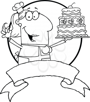 Royalty Free Clipart Image of a Woman Holding a Wedding Cake