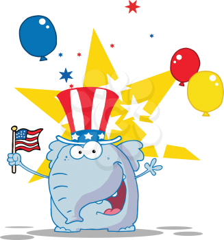 Royalty Free Clipart Image of a Patriotic Elephant Waving a Flag on Independence Day