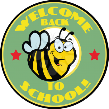 Royalty Free Clipart Image of a Bee on a Welcome Back to School Badge