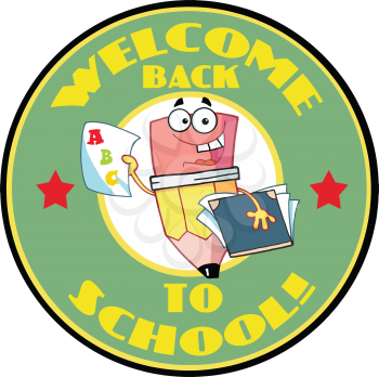 Royalty Free Clipart Image of a Pencil in a Back to School Badge