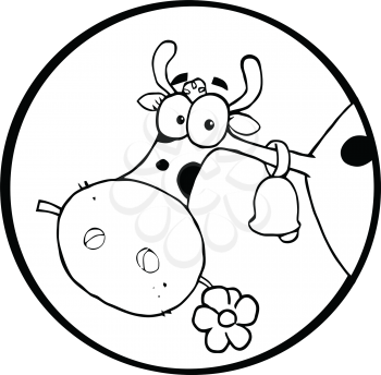 Royalty Free Clipart Image of a Cow Eating a Flower