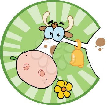 Royalty Free Clipart Image of a Cow's Head With a Flower in Its Mouth
