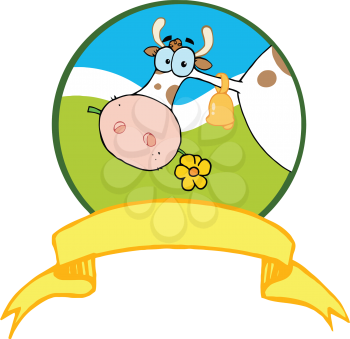 Royalty Free Clipart Image of a Cow Eating a Daisy