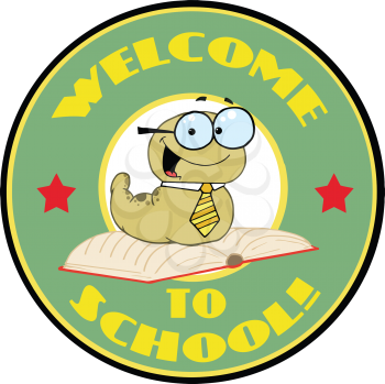 Royalty Free Photo of a Teacher Bookworm on a Welcome to School Badge