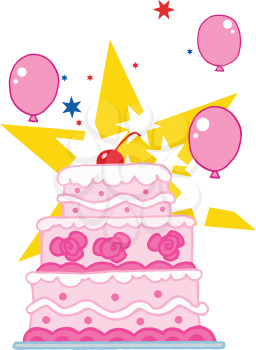 Royalty Free Clipart Image of a Wedding Cake With a Star and Balloons