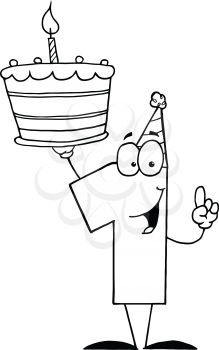 Royalty Free Clipart Image of The Number One Holding a Birthday Cake