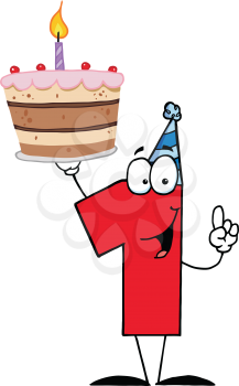 Royalty Free Clipart Image of a Number One Holding a Birthday Cake