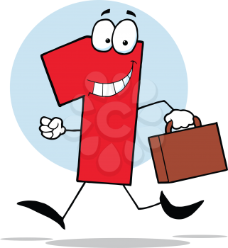 Royalty Free Clipart Image of a Number One Running With a Suitcase