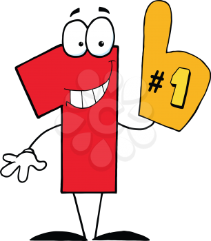 Royalty Free Clipart Image of a Number One Holding a Foam Finger