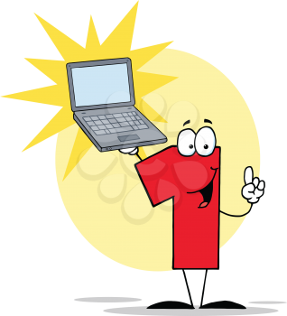 Royalty Free Clipart Image of a Number One With a Computer