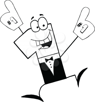 Royalty Free Clipart Image of a Number One in a Tuxedo