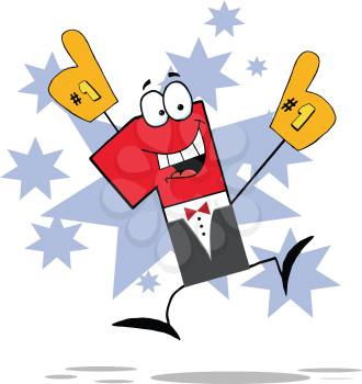 Royalty Free Clipart Image of a Number One in a Tux With Number One Gloves