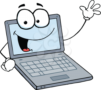 Royalty Free Clipart Image of a Waving Cartoon Laptop